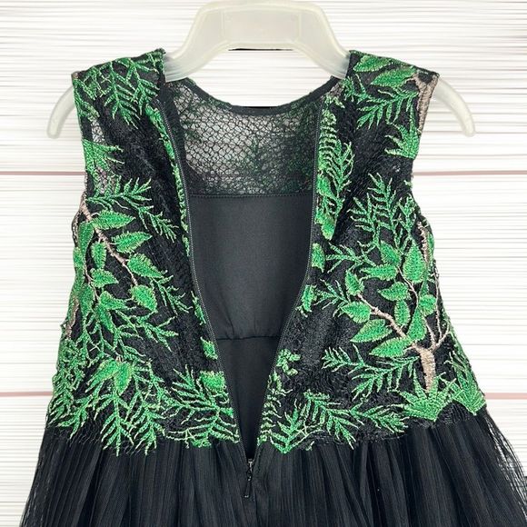 TADASHI SHOJI Kids Sleeveless Fit & Flare Lace Dress Black Green Funny Monkey 2 - Picture 8 of 13